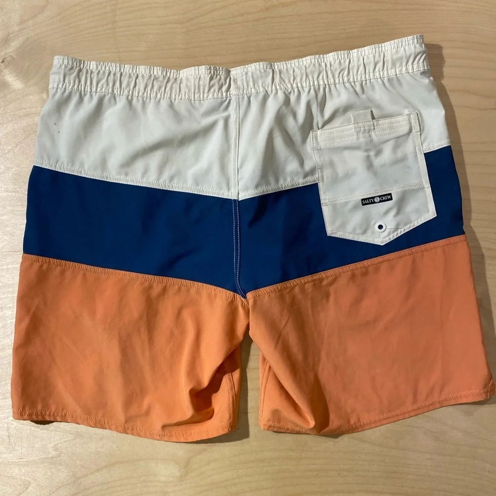 Salty Crew Men's Swim Trunks - Orange, Blue, and Cream Large (C)